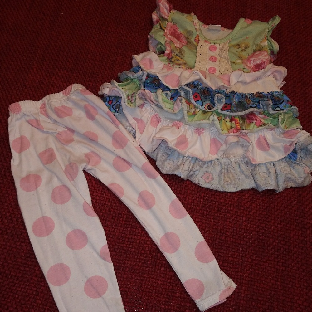 Pink/white polka dot matching outfit xxs 12-18 mo